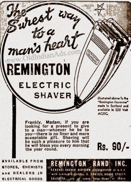 Old Indian Print Ads -1950 Remington shaver ad