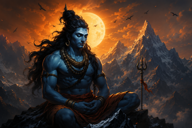 20 facts about Lord Shiva illustrated through a meditating Mahadev in the Himalayas
